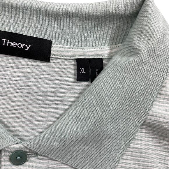 Theory XL Men's Green Stripe Polo Short Sleeve 100% Cotton 1/4 Button Up - Picture 4 of 6